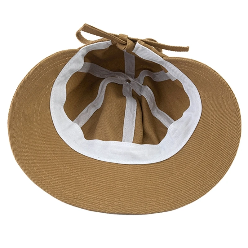 Sombrero de pescador plegable para mujer, gorra de pescador ajustable con protección UV, ala ancha, cola de caballo, Panamá, Verano