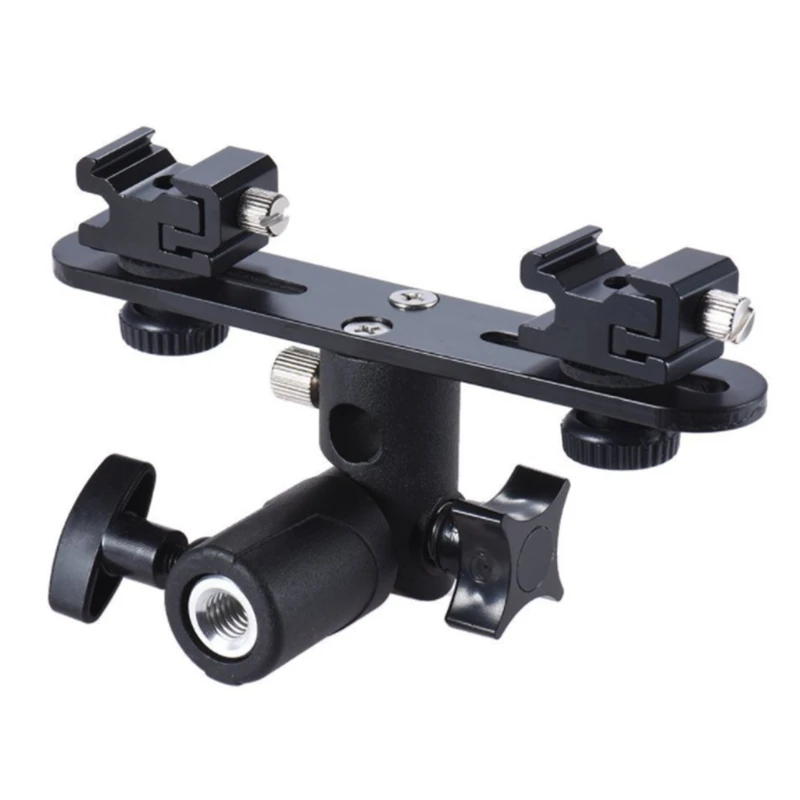 

E9LB Dual Bracket 2-Hot Shoe Mount Speedlight Stand Umbrella Holder Filllight Bracket for DSLR Camera