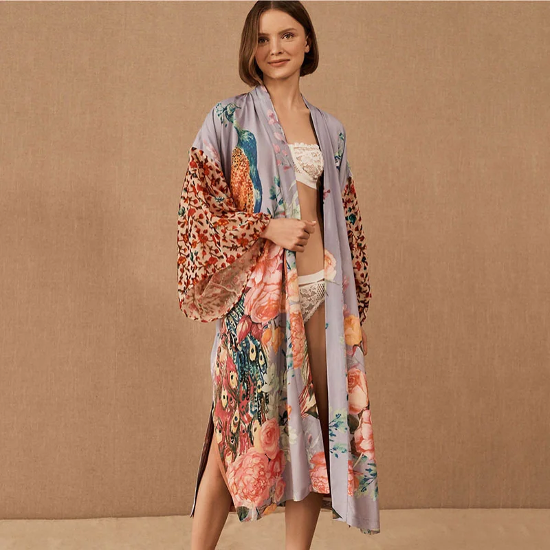Summer Sexy Bikini Cover-ups Deep V Neck Long Printing Tunic Drawstring Casual  Beach Dress Elegant Women Clothes Beach Wear Swi