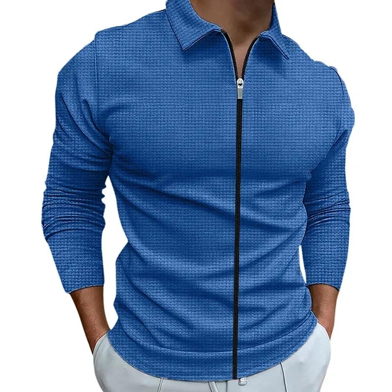 New Jacket Men's Lapel Zipper Cardigan Coat Fashionable Wild Autumn Solid Color Temperament Slim Tops Men Clothing Jackets