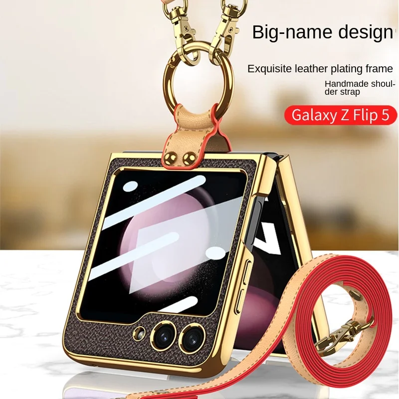 One-piece Design Card Slots PU Leather Coated PC Phone Case Crossbody  Protective Cover with Long Lanyard for Samsung Galaxy Z Flip3 5G - Brown  Wholesale