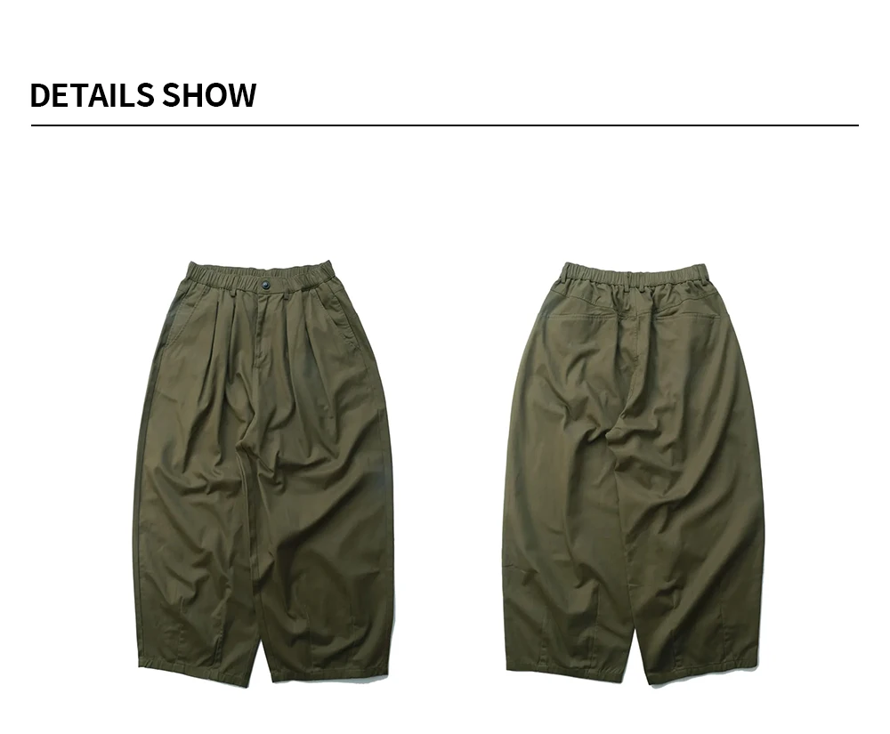 Solid Color Wide Leg Cargo Pants Mens Baggy Pleated Streetwear Elastic Waist Casual Loose Trousers Men