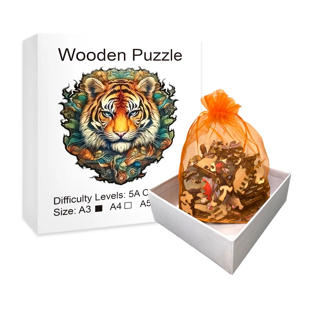 Brave Tiger Wooden Puzzle, Alien Puzzle Toy, Irregular Animal Shaped Wooden Puzzle, Art Deco Painting 5