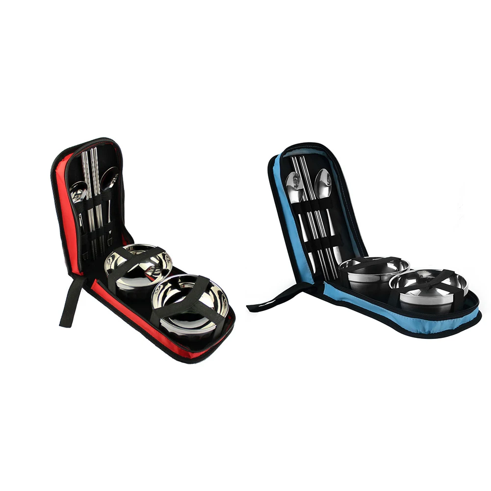 CampingTablewareKitBowlSpoonChopstickswithStorageBagStainless