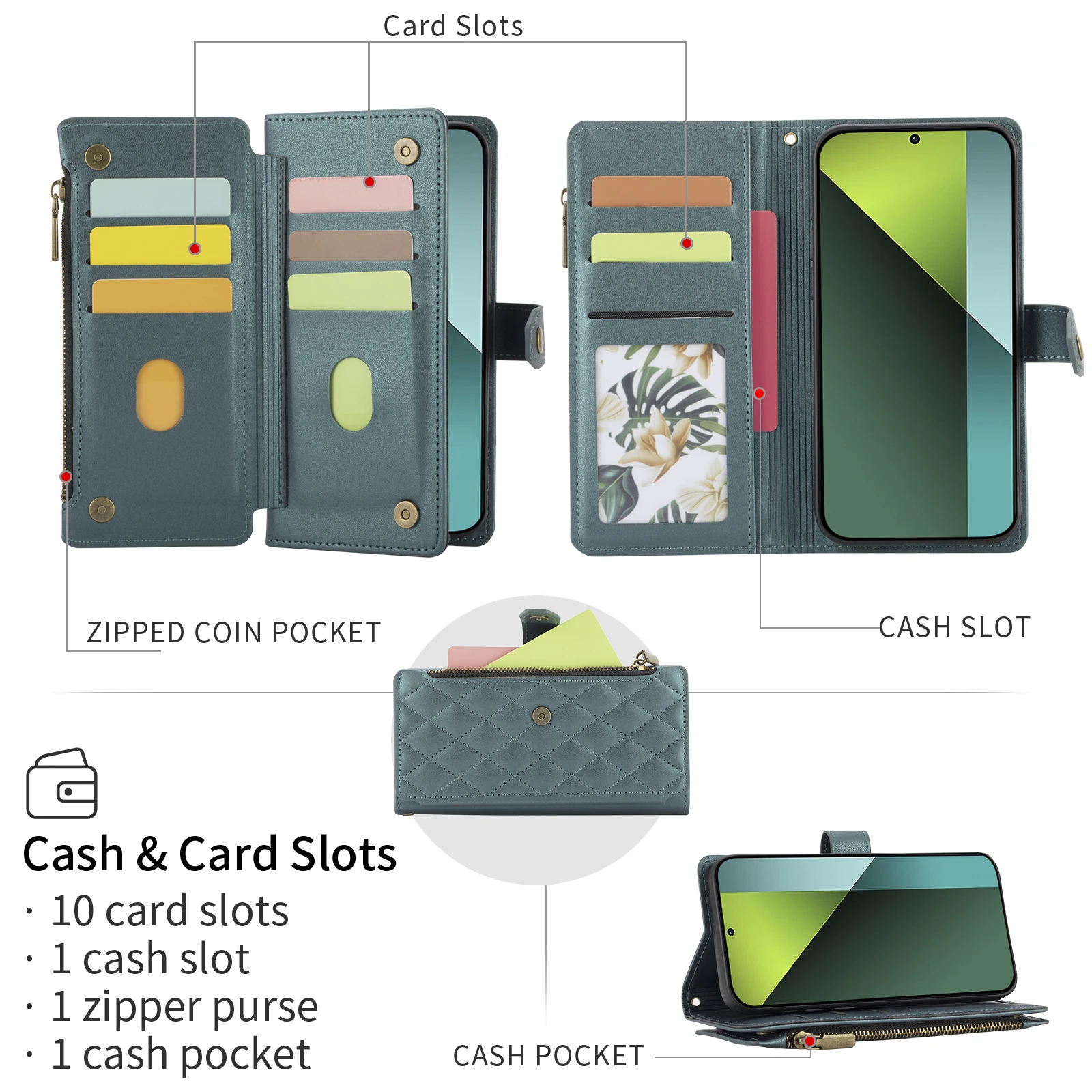 Faux Leather Multi-Card Slot Flip Wallet Phone Case - Enhanced Protective Cover