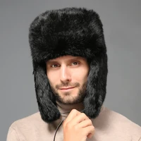 MZ3262 Men's Cap Warm Real Rabbit Fur Bomber Hat With Earflap Winter Russian Ushanka Hat Large Size Male Thick Ski Trapper Cap 5