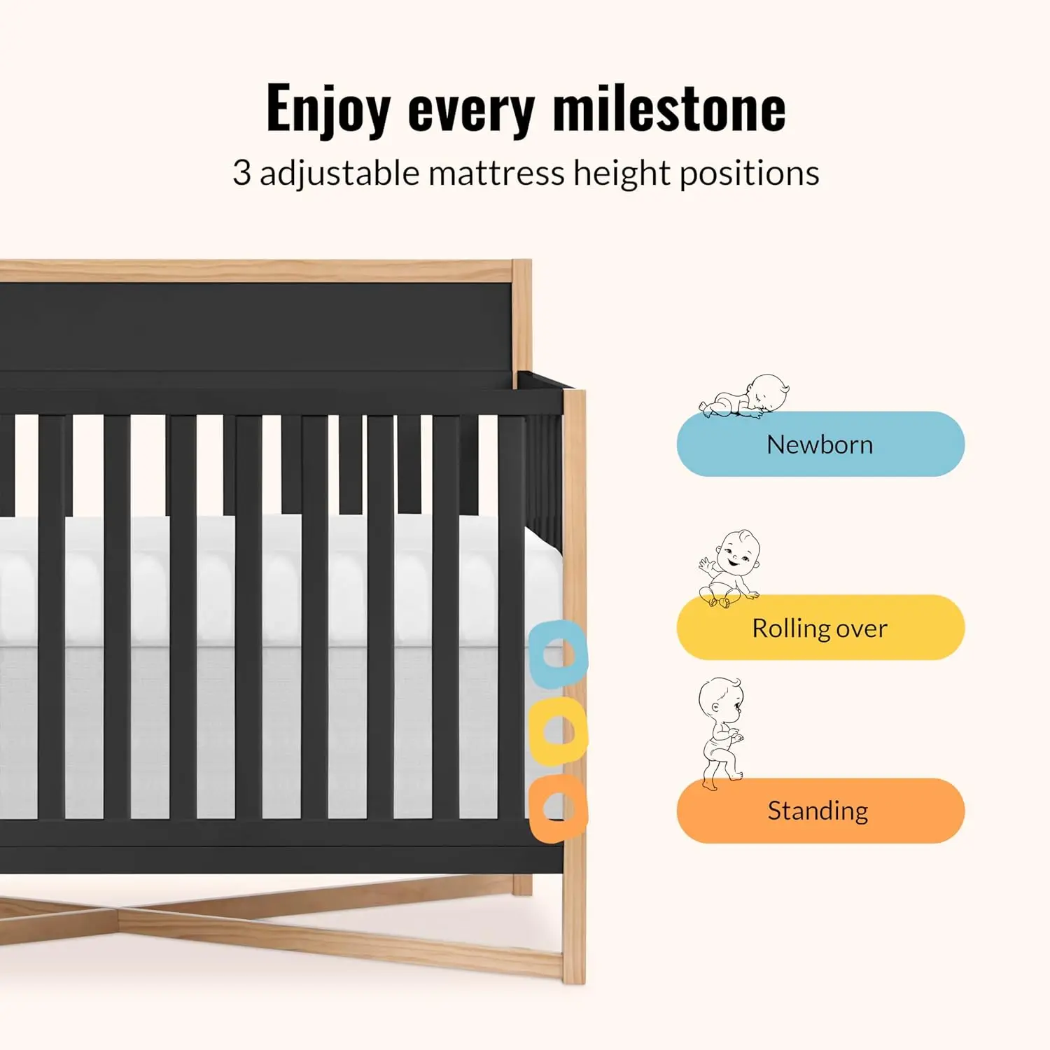 Owen 5-in-1 Convertible Full-Size Baby Crib in Matte Black, GreenGuard Gold & JPMA, Converts to Toddler, Day, & Full-Size Bed