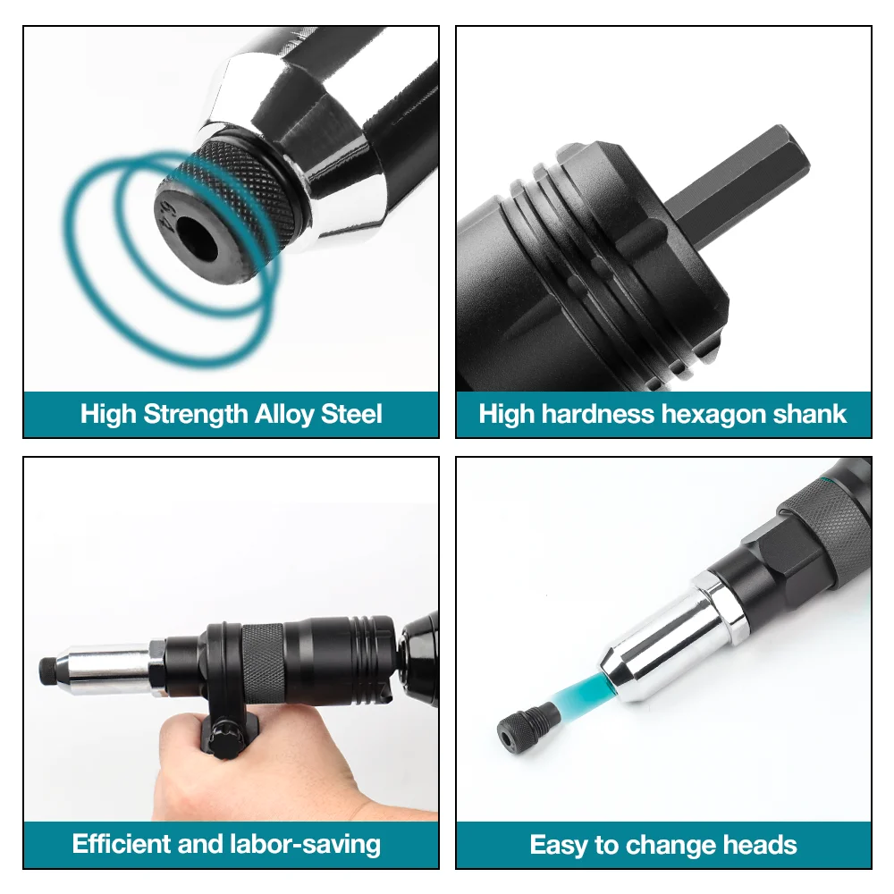 New Electric Rivet Gun Tool Adapter Insert Fastening Tool Household Cordless Rivet Gun Converter 2.4MM/3.2MM/4.0MM/4.8MM/6.4MM rivet gun