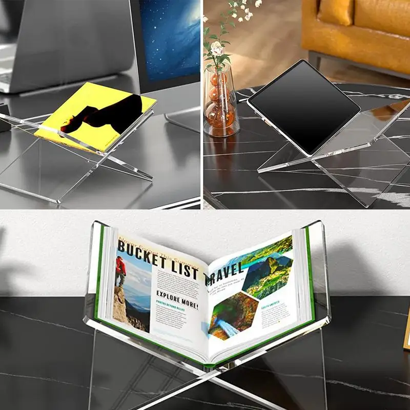 Acrylic Book Holder X-Shaped Display Stand for Cookbook Recipe Menu Magazines Storybook Rack for Display Opening Reading Books book holder book stand reading stand