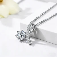 Moissanite Necklace VVS1 18K White Gold Moissanite Plated Set Round Cut D Color Pendant Necklace for Lady Women Girls w/Gift box