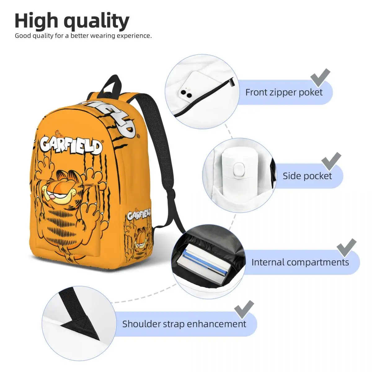Fashionable and trendy Cute G-Garfields Cat backpack, comfortable and durable student backpack 5