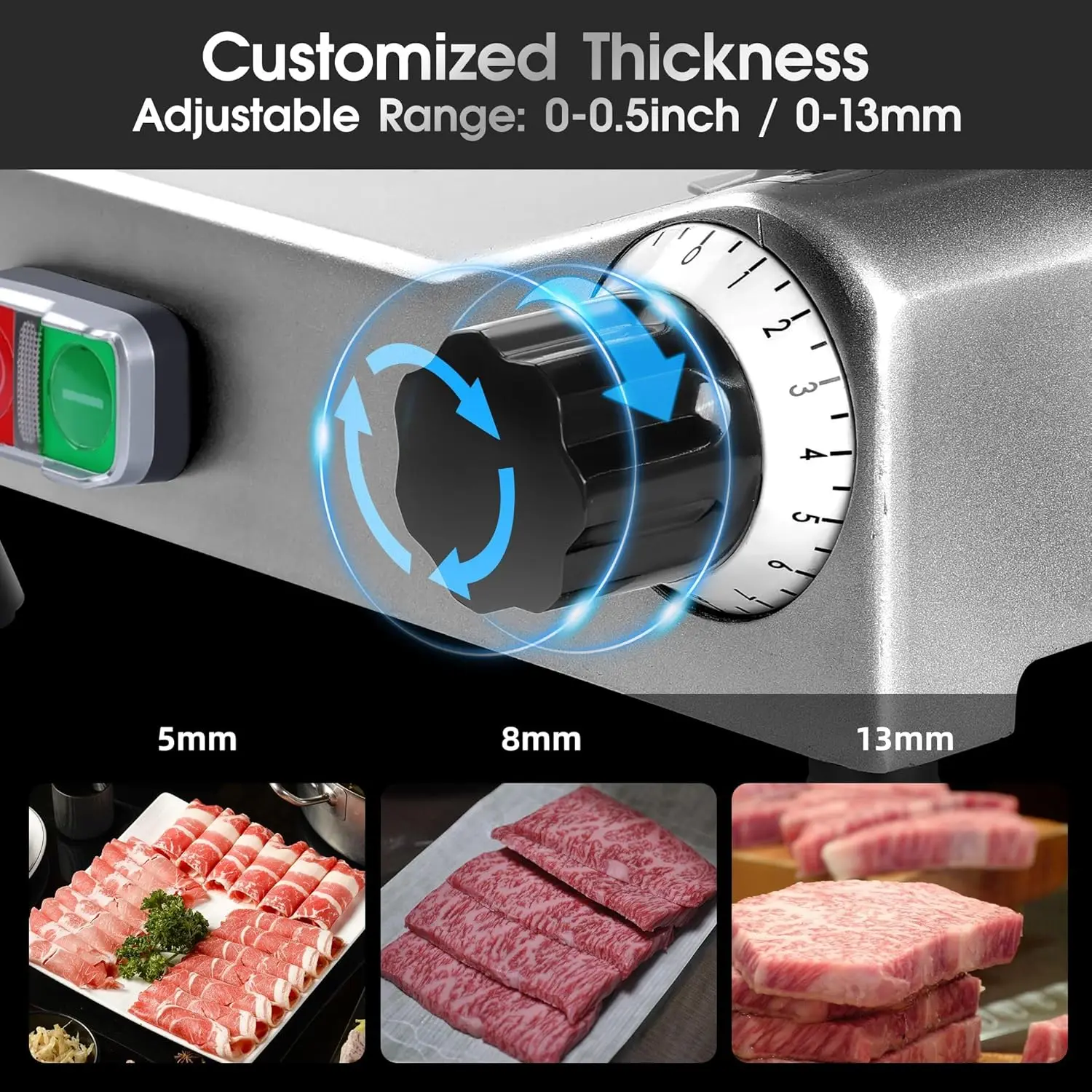 Slicer Machine,10 inch Commercial Meat Slicer, 240W Frozen Meat Cheese Deli Slicer,Premium Chromium-plated Steel Blade Semi-Auto 5