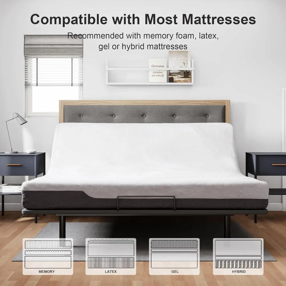 King Size Adjustable Bed Frame, Wireless Remote Control, Whisper Quiet Durable Motor, Independent Head, Foot Incline, Bed Frame 3