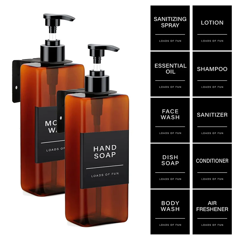Description Picture 4 of item500ml Square Soap Bottle With Label&Rack Soap Dispenser Refillable Empty Shampoo Conditioner Container for Bathroom Supplies