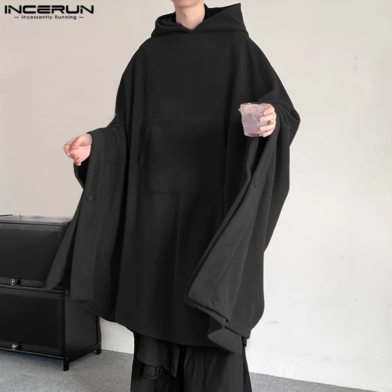 

Party Shows Style Tops INCERUN Mens Solid Mid Length Knee Length Design Hoodies Fashion Loose Fitting Batwing Sleeve Cape Hoodie