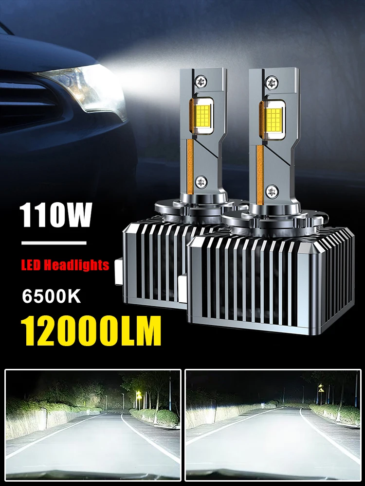 

2pcs Car LED Bulb D3S Headlight Bulb HID D1S D2S D4S 12000LM 110W Double-sided 6500K White Plug and Play Fast Head Dissipation