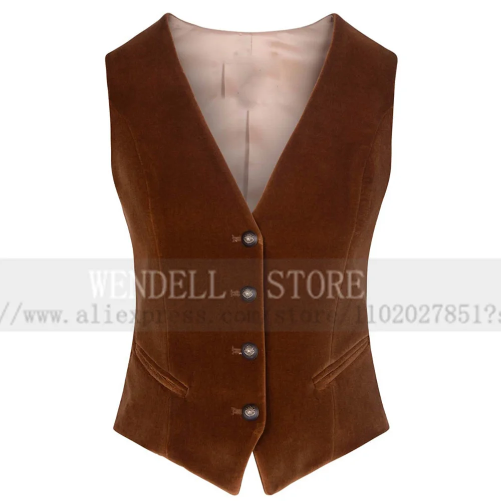 Winter Warm Velvet V-Neck Ladies Sleeveless Jacket Two Pockets Slim Fit Classic Versatile Casual Vest