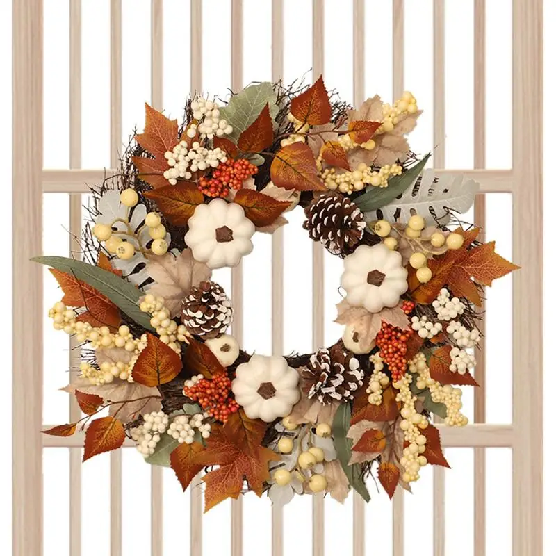 

Orange Front Door Wreath 45cm Maple Leaf Wreath Christmas Wreath Front Door Pumpkin Flower Wreath Home Decor Accessories