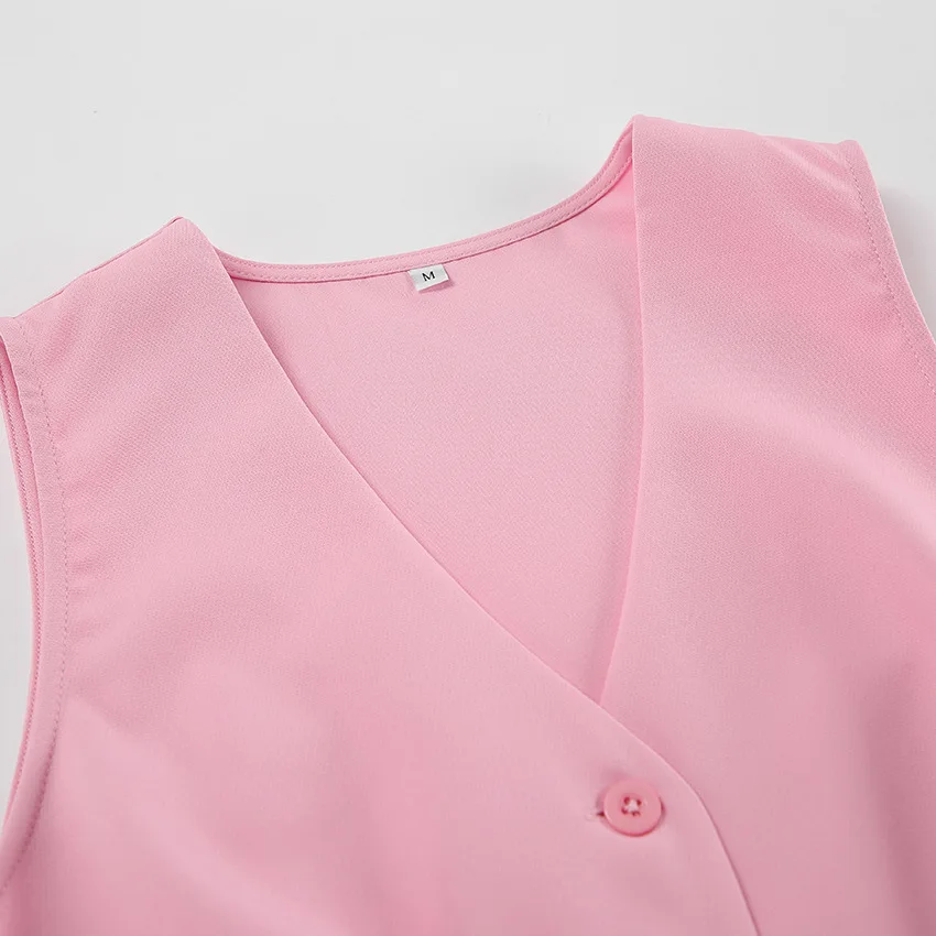 Pink Skirt Set Sleeveless Vest Short Top + High Waist Slit Long Two Pieces Women Outfit