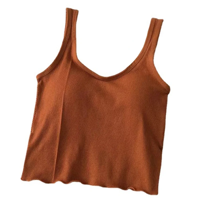 Women Wide Strap Basic Crop Tank Top With Shelf Bra Ribbed Knitted V-neck  Solid Color Slim Vest Lettuce Hem Camisole Sports - Tanks & Camis -  AliExpress