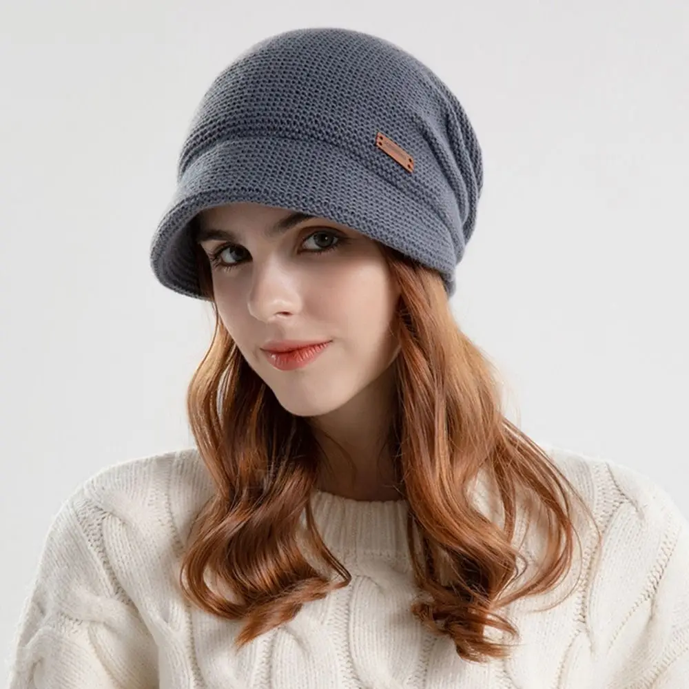 Autunno Inverno Morbido Peluche Cappello Lavorato a Maglia Donna Ragazza Caldo Ispessito Foderato in Pile Berretti a Tesa Corta Casual All'aperto Antivento_voghion.com