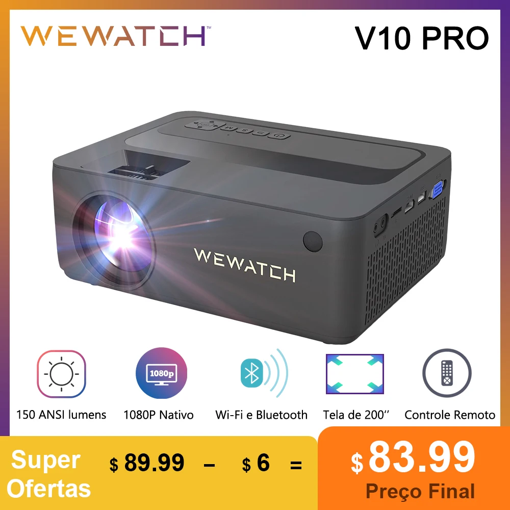 Projetor Wewatch V10 Pro 1080P Wifi 150 Ansi Lumen Superdescontostop