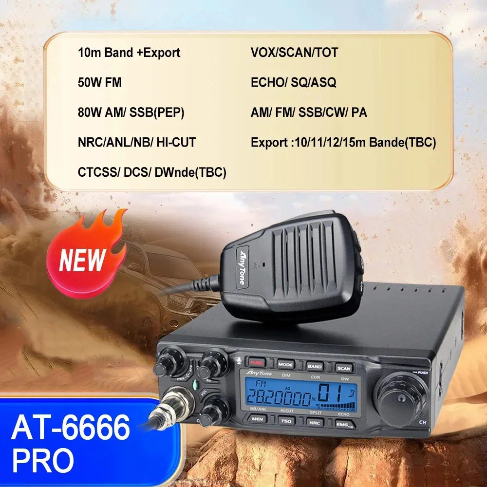 New AnyTone AT-6666 Pro 10 Meter Radio High Power 80W/50W Mobile Radio SSB(PEP)/FM/AM/PA/VOX/NRC Mode Long Range Two Way Radio 4