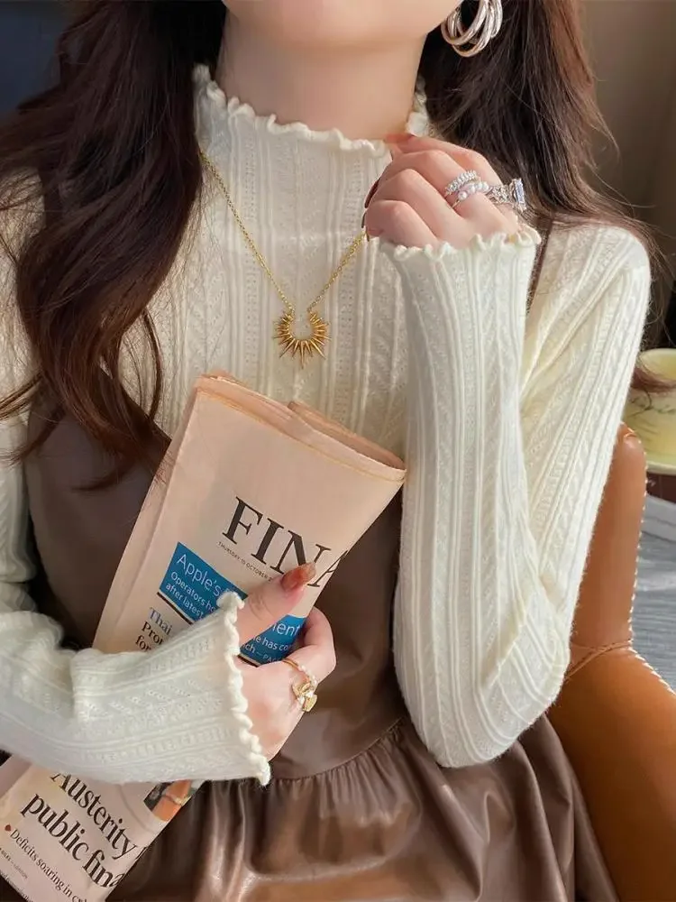2024 Korea Ruched Turtleneck Women Sweaters Autumn Winter Warm Pullover Slim Tops Knitted Sweater Jumper Soft Pull Female 6