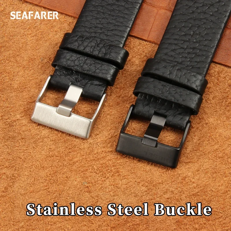 Premium Black Genuine Leather Watchband - Sleek & Durable Strap Bracelet