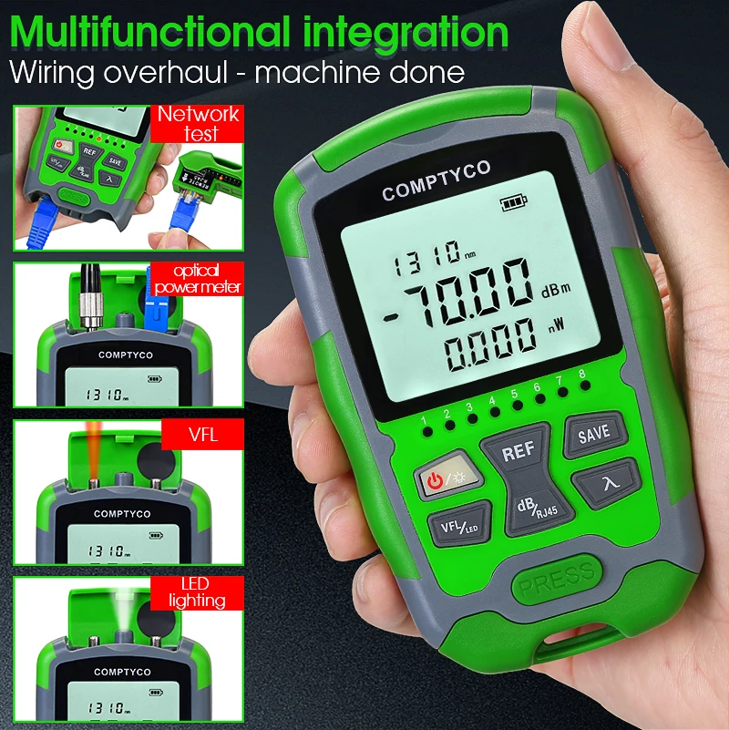 4 in 1 Multifunction Fiber Network Cable Tester AUA-MC70 Optical Power Meter -70~+10dBm Visual Fault Locator 1-50MW VFL FTTH OPM