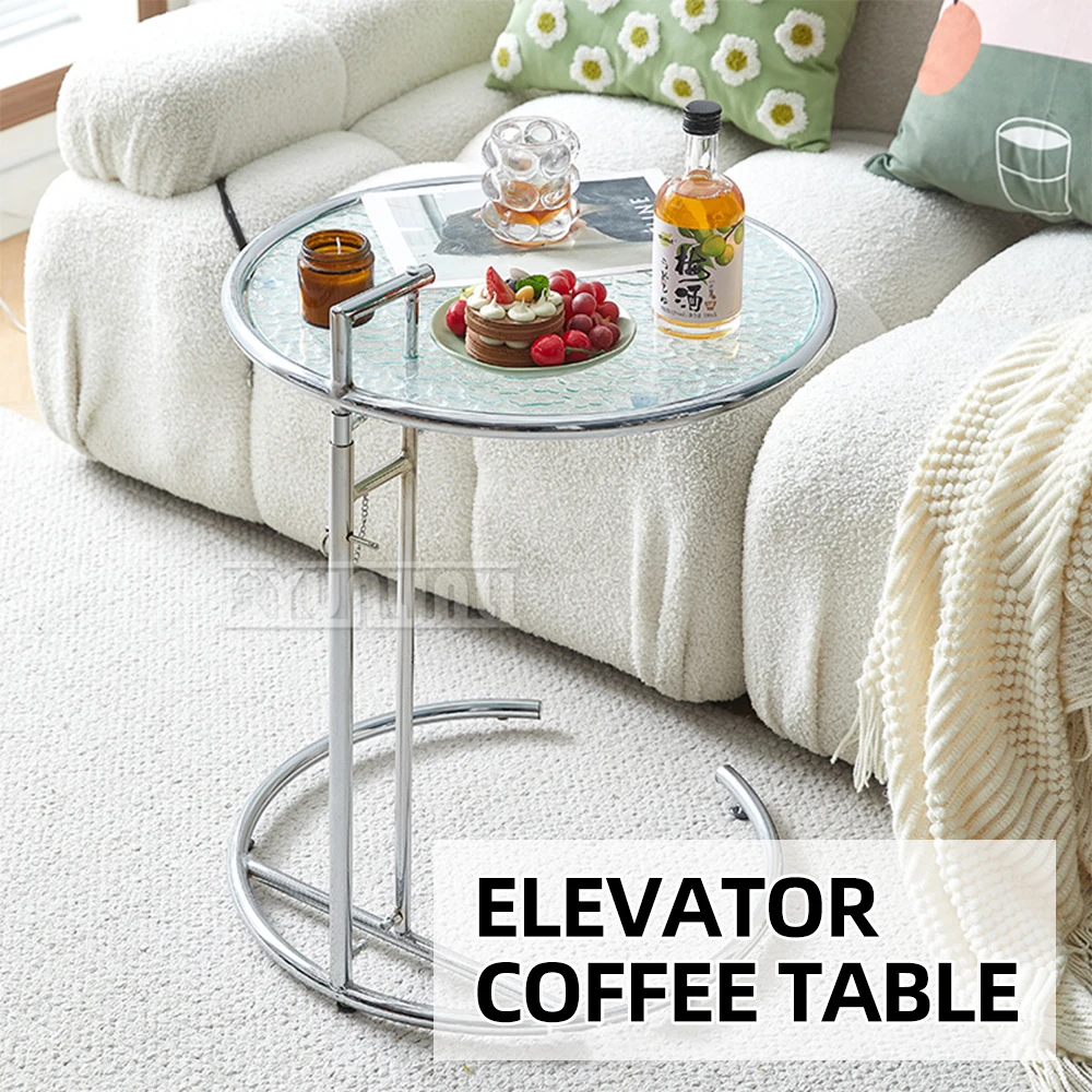 Lifting Transparent Coffee Table Stainless Steel Glass Round Household Sofa Side Table Coffee