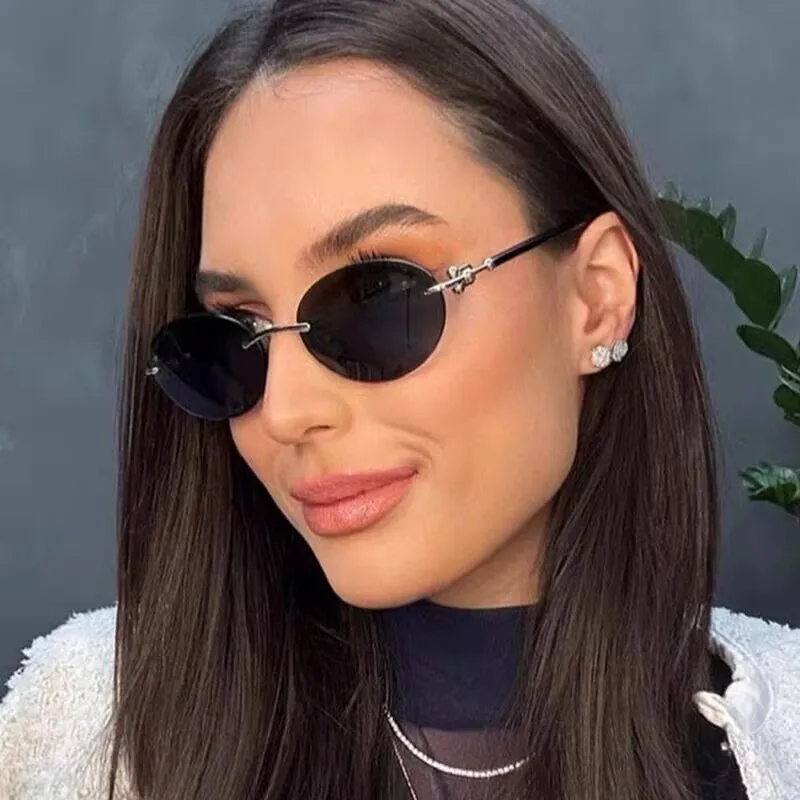 Ovale Rahmenlose Luxuriöse Modische Sonnenbrille Neue Personalisierte Lässige Damen-Sonnenbrille Outdoor-Reise Hochwertige Herren-Sonnenbrille