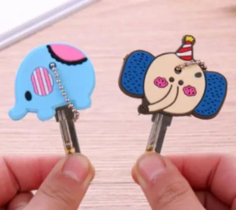 2Pcs/Set Animals Shape Lovely Silicone Key Cap key Cover key holder Keychain Rings Key Case Management For Girl Jewelry Gift
