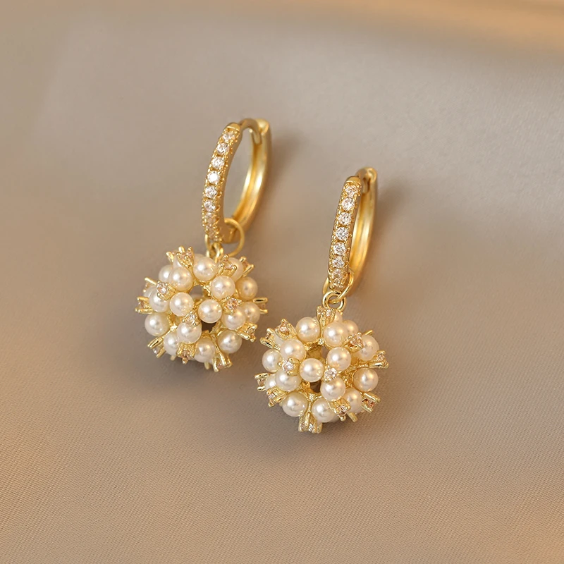 Elegant Celebrity Wind Rice Beads Fireworks Ball Pendant Drop Earrings Korean Fashion Jewelry For Womens Party Gift Accessories dangle earrings drop earrings pendant earrings