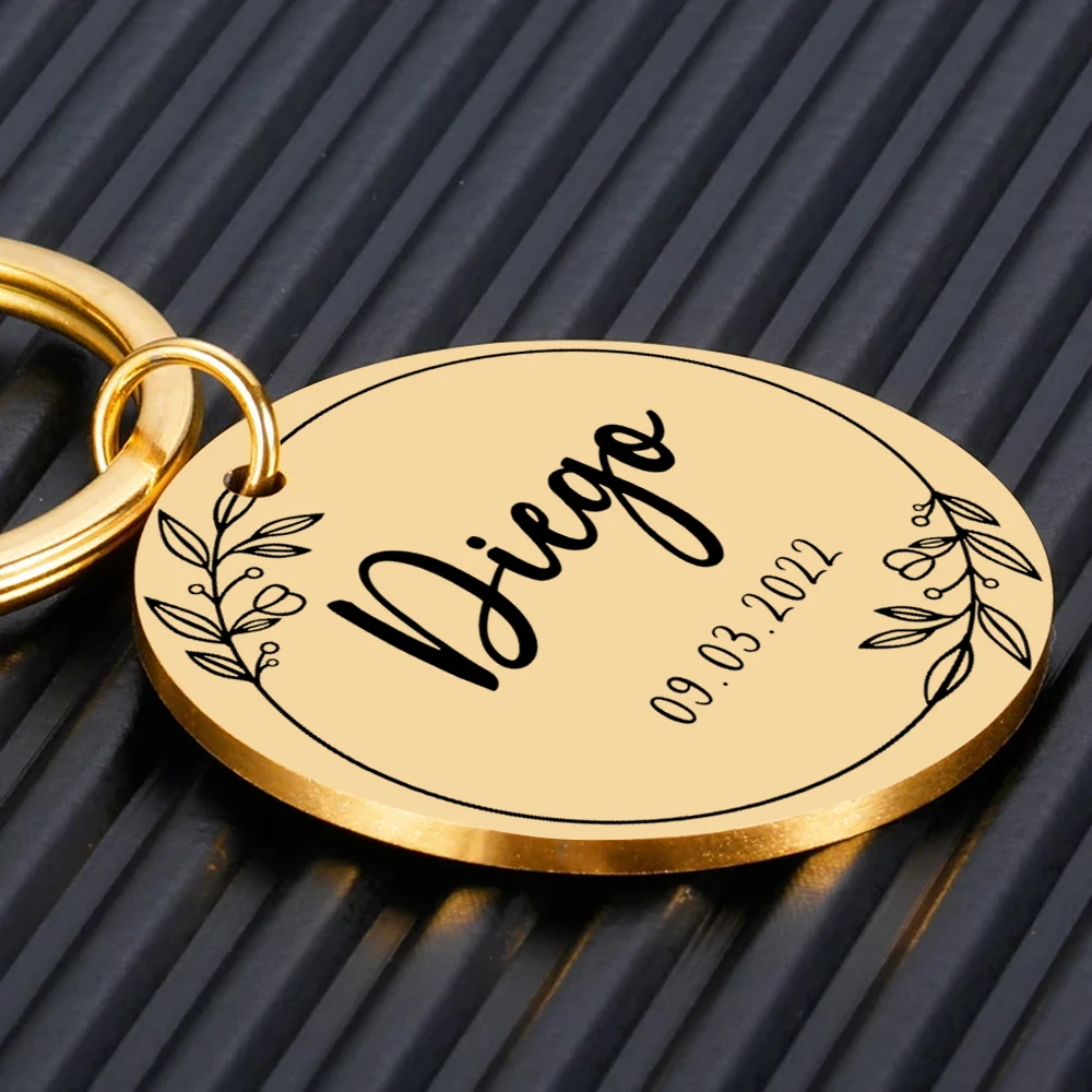Personalized Keychain With Name and Date Fashion Stainless - Main Image
