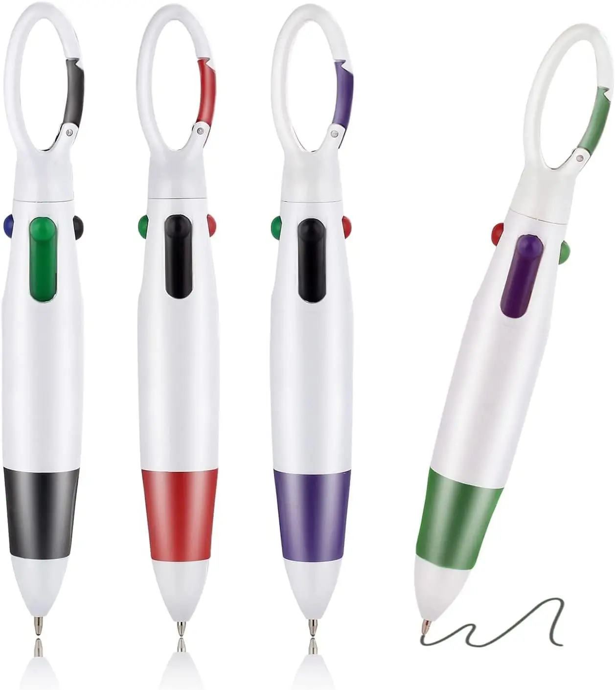

60Pcs Retractable Shuttle Pen With Buckle Clip Mini 4-in-1 Multi-color Ink Ballpoint Pen Nurse Pen 4-color Pen Keychain Pen