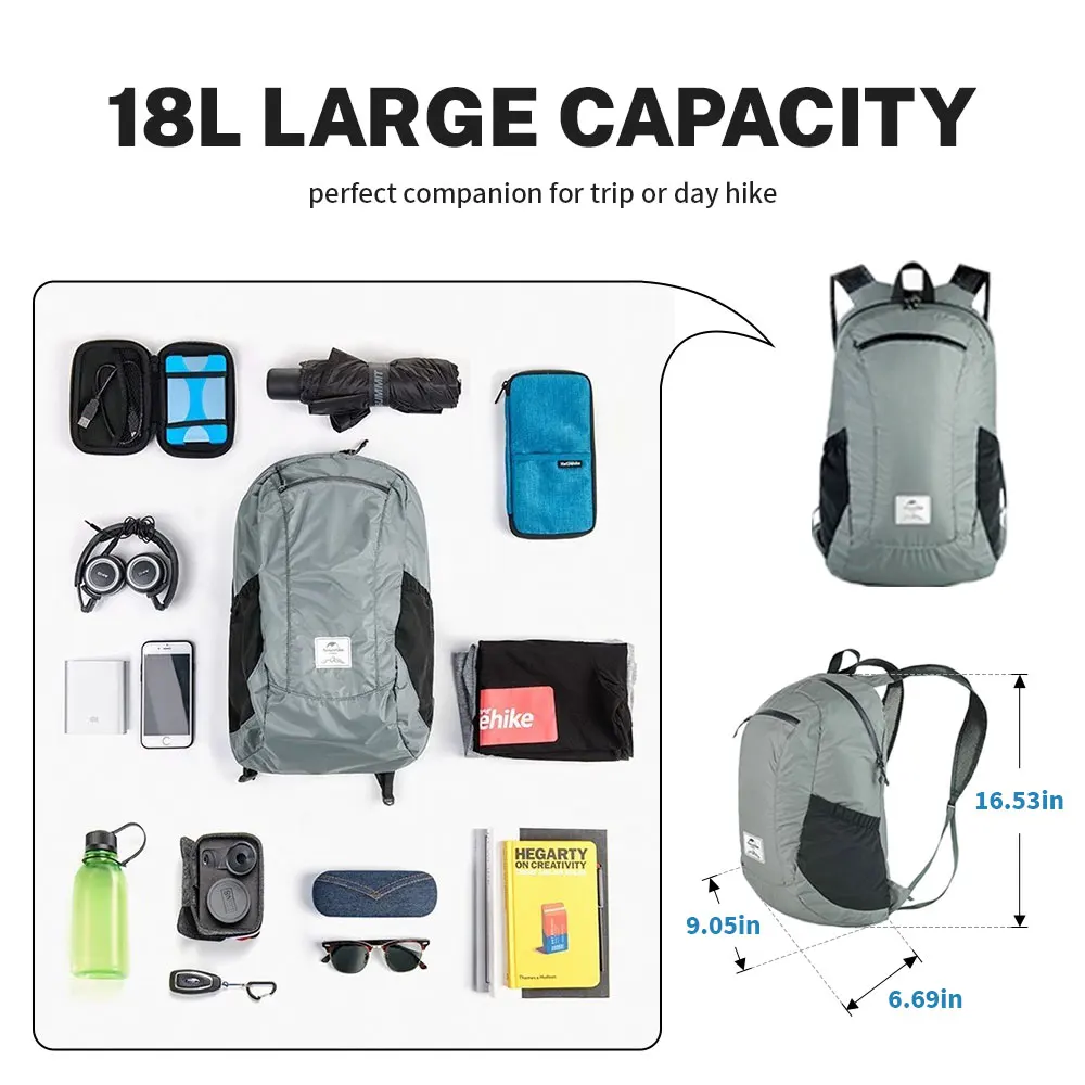 Folding Backpack Lightweight Backpack Mountaineering Backpack Naturehike 18L Hiking Backpack Ultralight Foldable Waterproof Travel Bags For Men Outdoor Portable Woman Camping Small Backpack