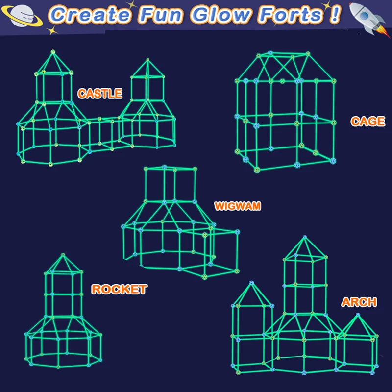 3D Construction Toys Fort Play Tent Child DIY Fort Building Tunnel Play Tent Indoor in The Dark Fort Building Kit for Kids Gift 2