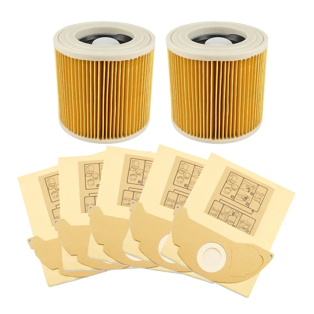 Hepa Filters + Dust Bags for Karcher WD2250 A2004 A2054 MV2 WD2 Vacuum Cleaner Bags Replacement Spare Parts Accessories 2 pcs washable vacuum cleaner dust bags non woven bags hepa filter dust bags replacement for v 2800rh vacuum cleaner parts