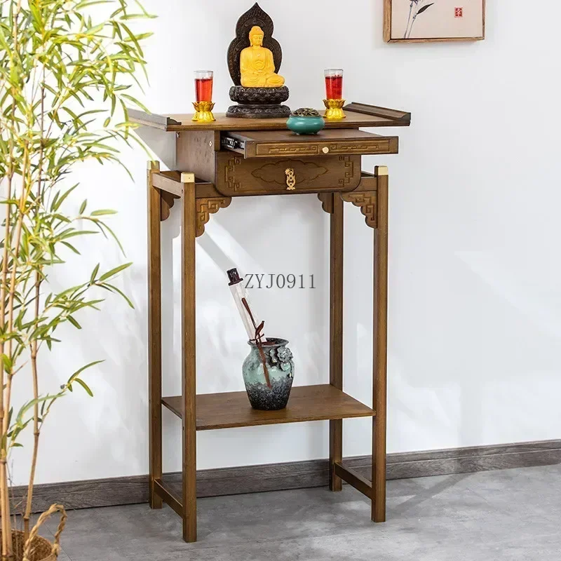 *Traditional Chinese Bamboo Side Table Natural Hall Coffee Desk Expandable Incense Buddha Table Elegant Living Room Furnishing