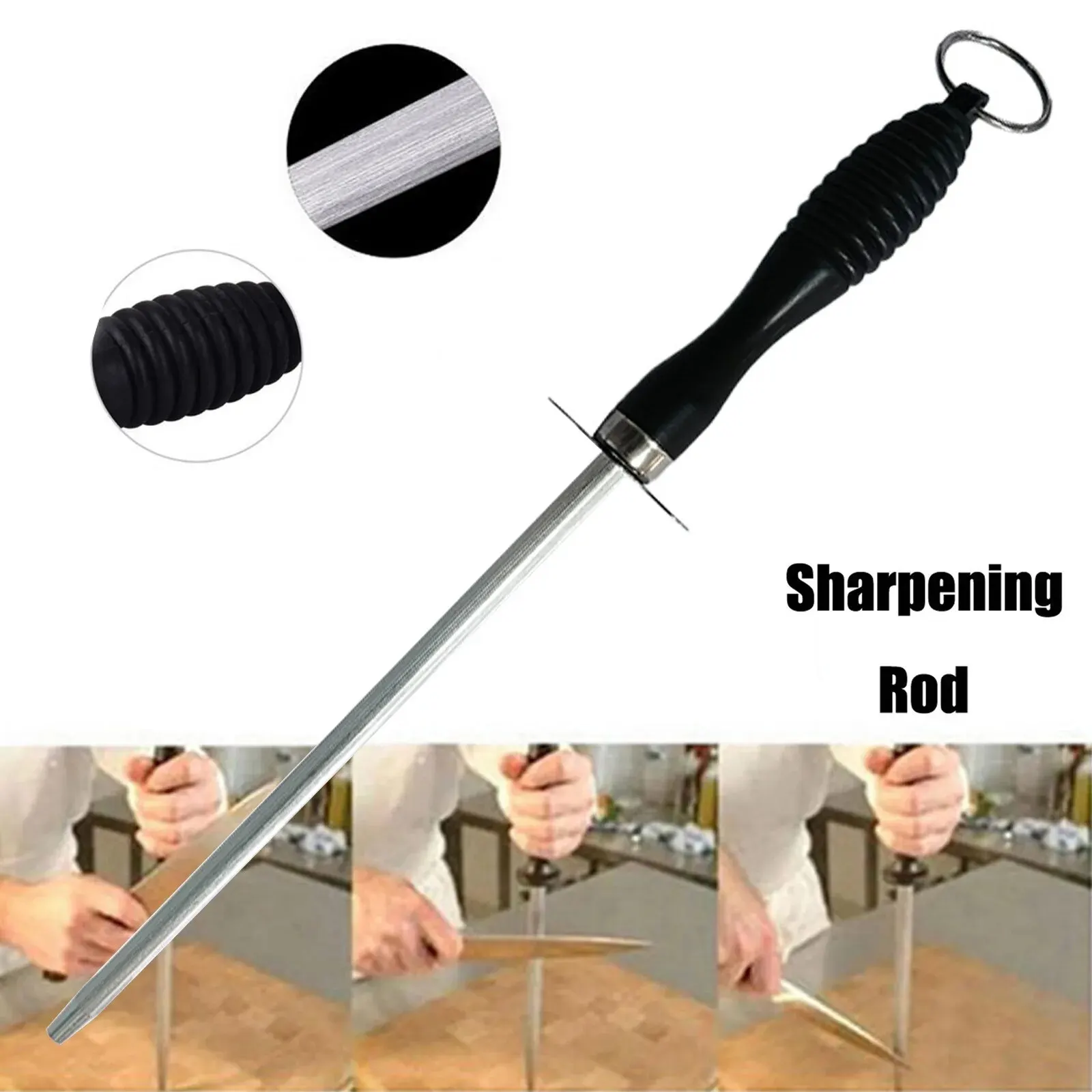 Knife Sharpener Kitchen Tool Carbon Steel Knife Sharpening Steel With Hanging Holes 10 Inches