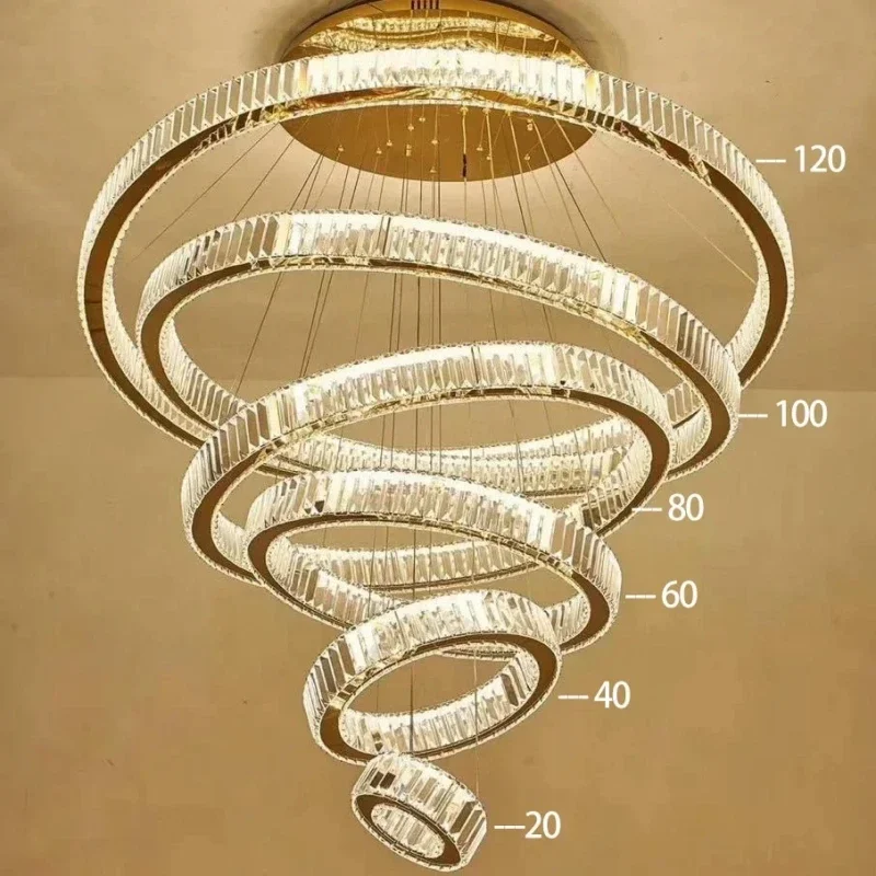 

Modern Chrome Gold Crystal Large Chandelier Lighting for Villa Staircase Luxury Round Chandelier Living Room Restaurant Lamp