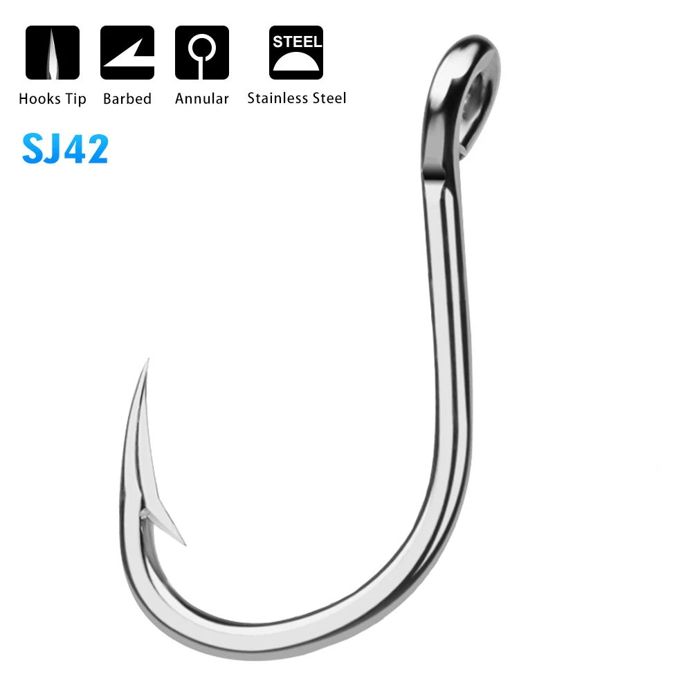 

PROBEROS 5/10Pcs Sea Fishing Stainless Steel Fishhook Saltwater Fishing Hook 1/0#-13/0# Model Jig Big Silver JIGGING Hooks SJ42