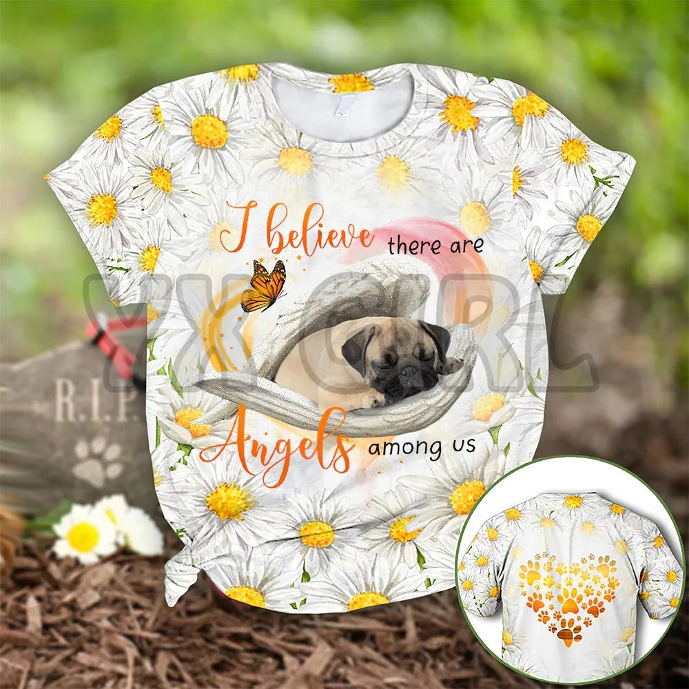 

2022 Summer Fashion Men t shirt Pug Sleeping Angel 3D All Over Printed T Shirts Funny Dog Tee Tops shirts Unisex Tshirt