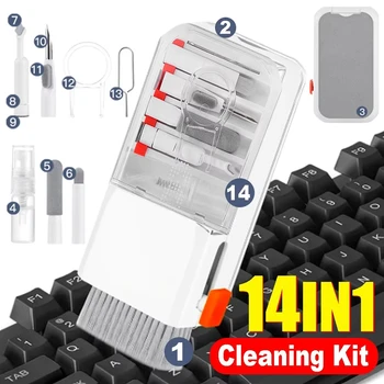 Kit di pulizia multifunzione 14 in 1 per fotocamera digitale, tastiera PC, schermo telefono, cuffie/strumenti per la pulizia del telefono per iPhone, AirPods, iPad