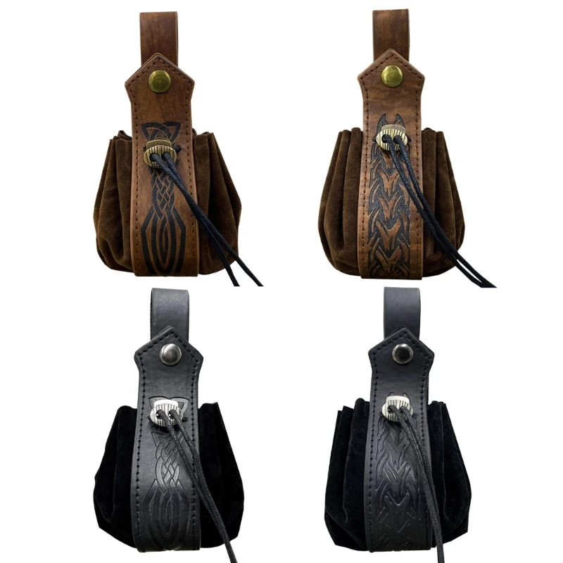 

Medieval Leathers Belt Vintage Waist Bag Portable Drawstring Bag Purse