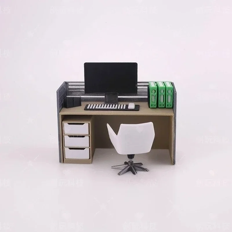 Realistic Office Scene Miniature Set - Filing Cabinet, Desk, and Chair