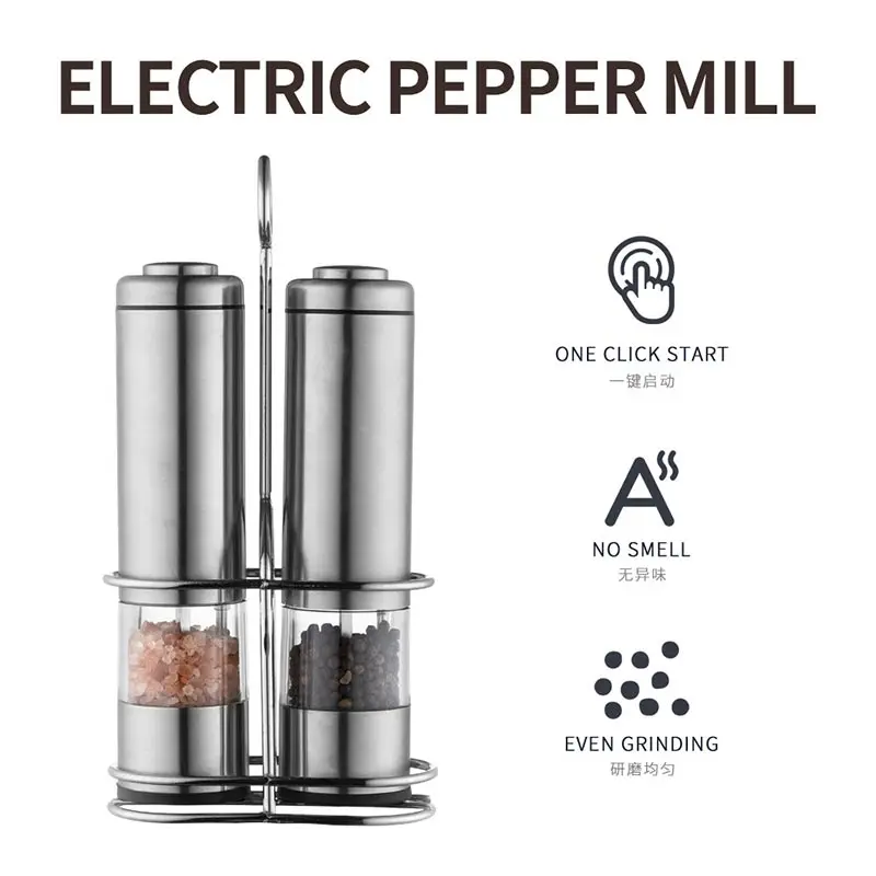 Description Picture 6 of itemElectric Pepper Mill,Kitchen Salt and Pepper Grinder,One-Hand Operation,LED Light,With Steel Frame,Automatic Gravity Spice Mill