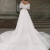 Romantic Satin Slit Wedding Dress Court Train Off The Shoulder Pleated Puff Sleeve Bridal Gown Bride Dresses Robe De Mariee 4