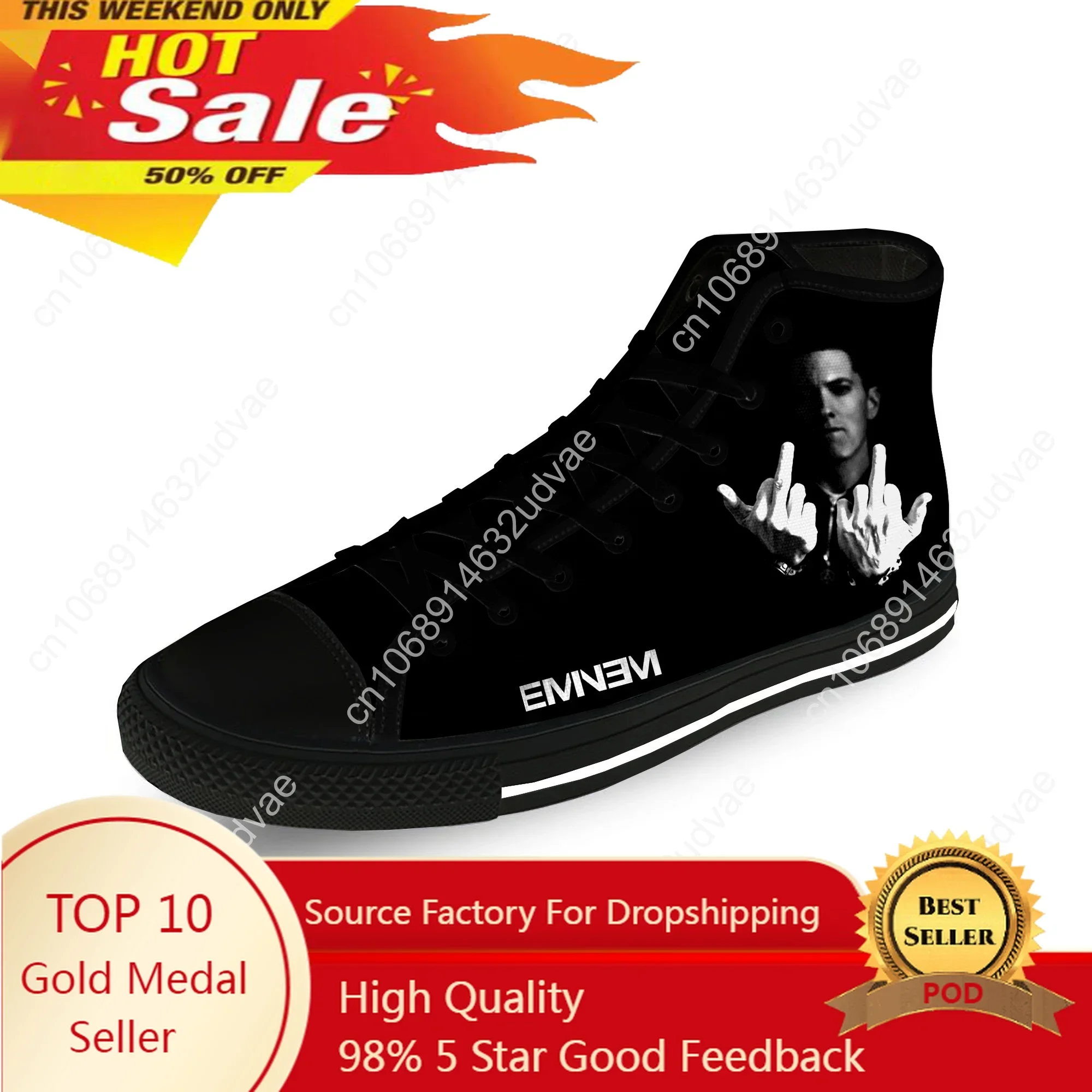 

Eminem Hip Hop Rapper Rap Singer Casual Cloth Fashion 3D Print High Top Canvas Shoes Men Women Lightweight Breathable Sneakers